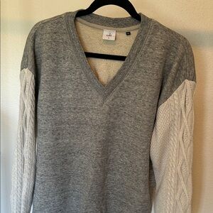 CAbi Heather Gray and Cream V-Neck Sweater
